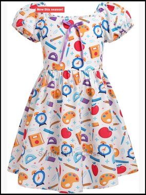 Toddler Girls Smocked Back to School Dress Pencil Print Kindergarten Outfit